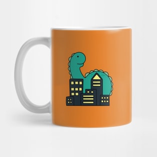 cute giant green monster brachiosaurus in the city Mug